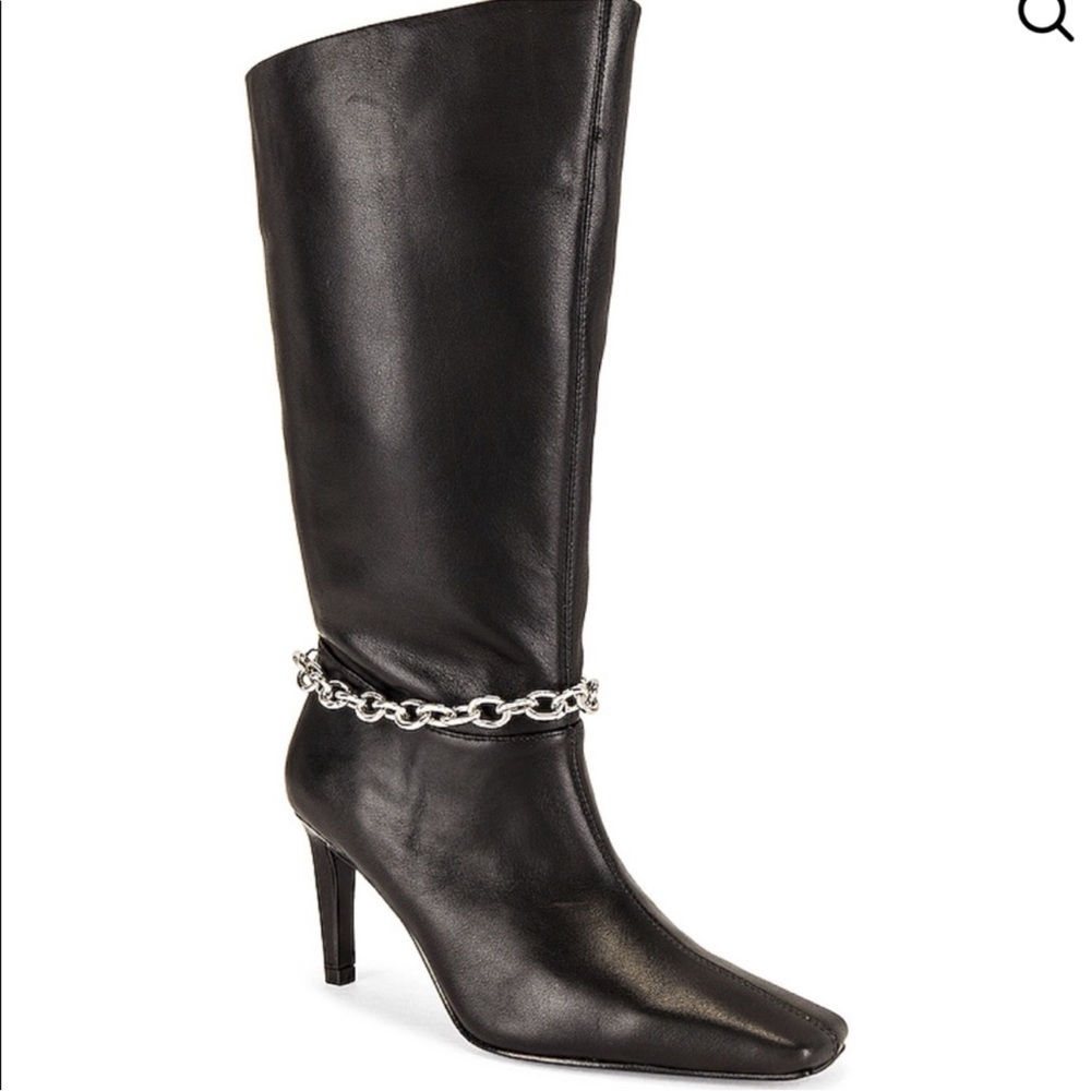 RAYE Lincoln Square Toe Black Leather with Chain Modern Calf Height Boot